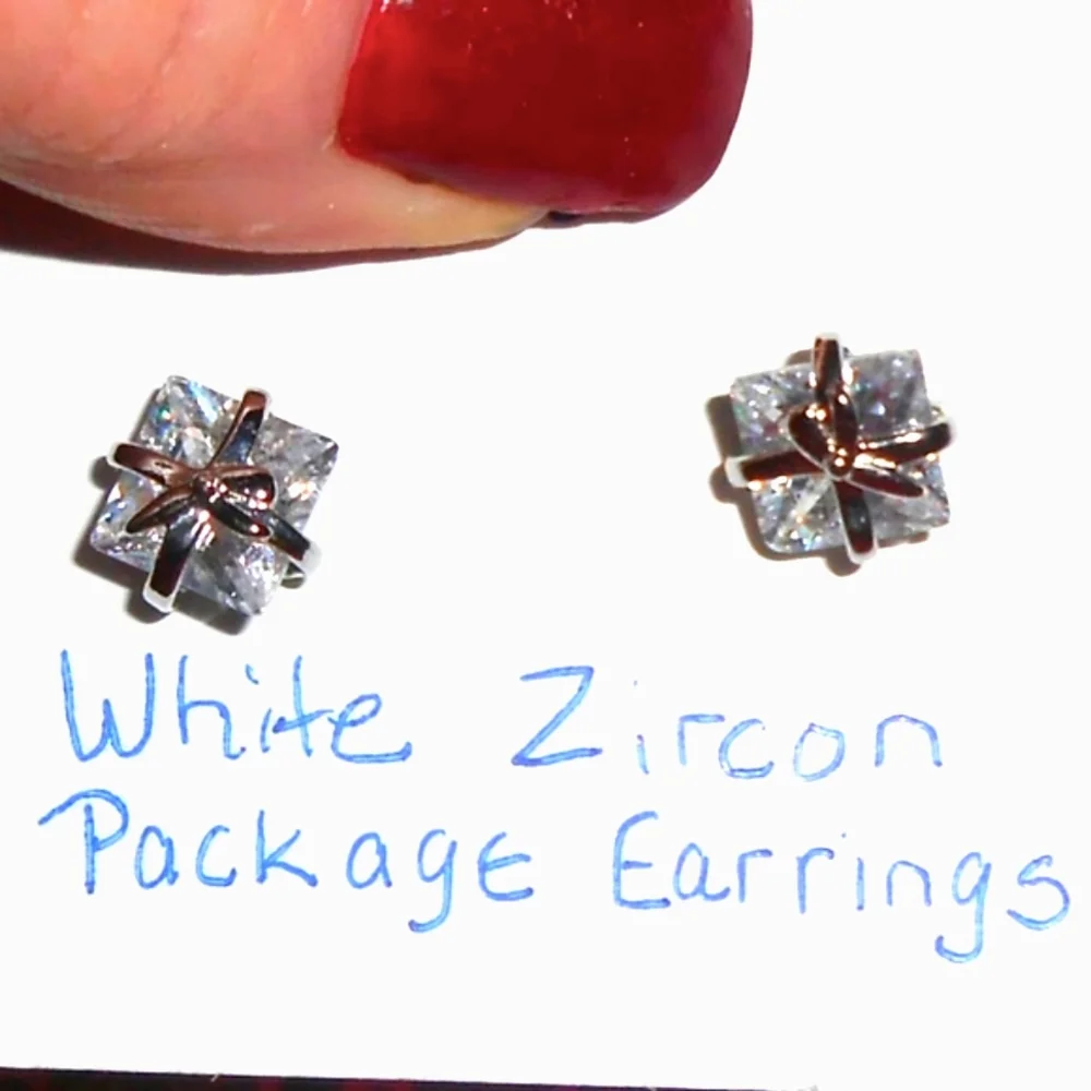 Petite White Sparkling Crystal Package w/ Bow Pierced Post Earrings